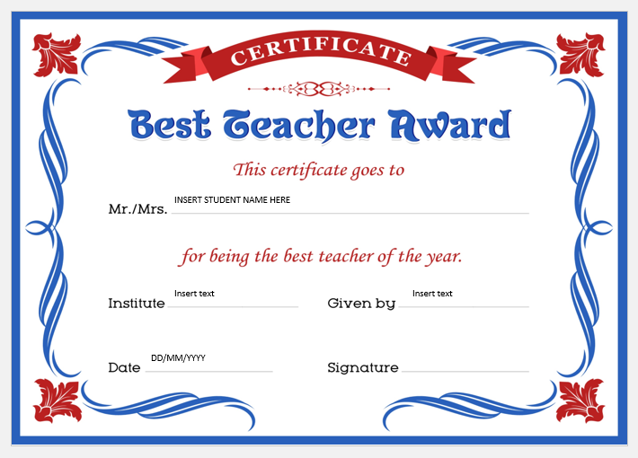 best teacher ever certificate