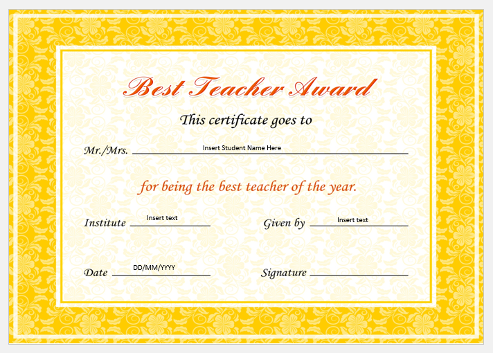 best teacher ever certificate