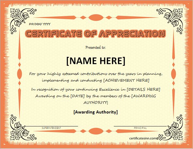 Certificate of Appreciation