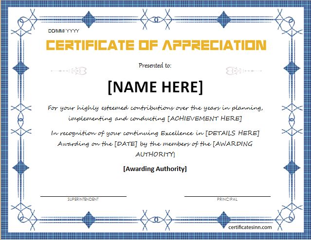 word certificate of appreciation template