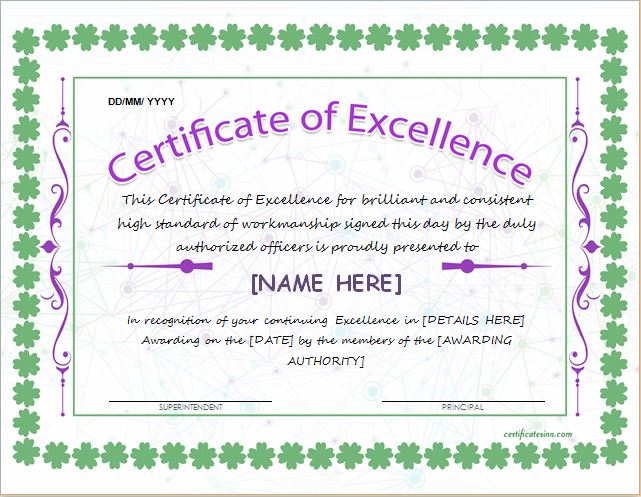 Certificates of Excellence for MS Word Professional Certificate Templates