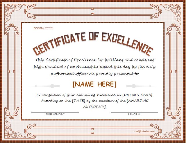 MS Word Certificate of Excellence
