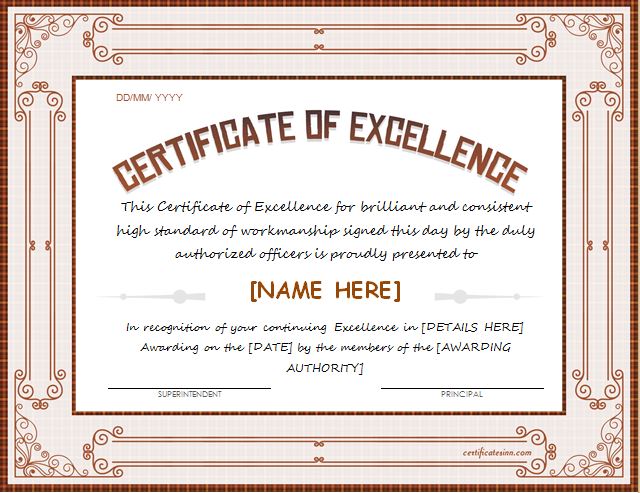 Certificates of Excellence for MS Word Professional Certificate Templates