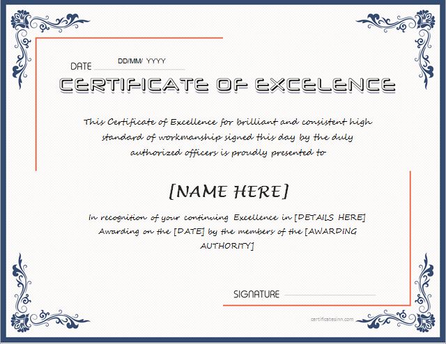 Certificate of Excellence