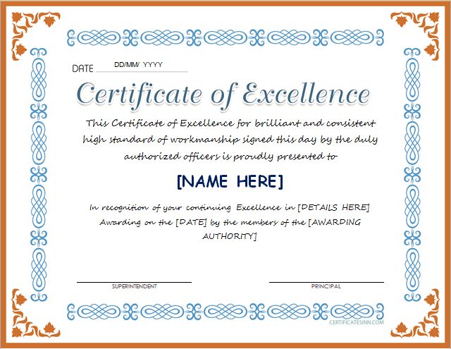 Certificate of Excellence