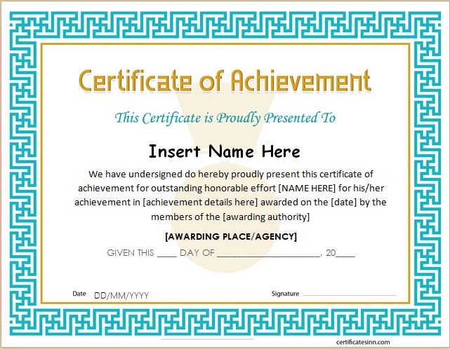 Certificates Of Achievement For Word Professional Certificate Templates 0768