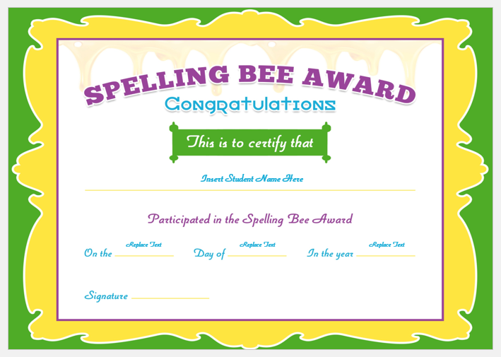 Spelling Bee Award Certificate
