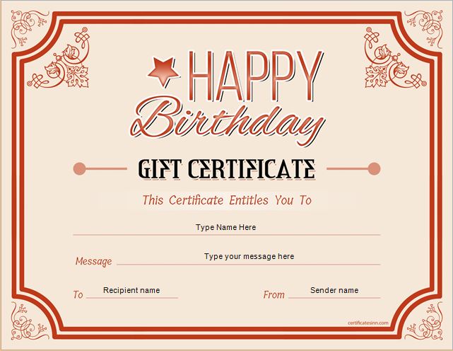 Birthday Gift Certificate Sample Templates For WORD Professional 