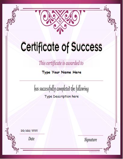 business certificate for MS Word