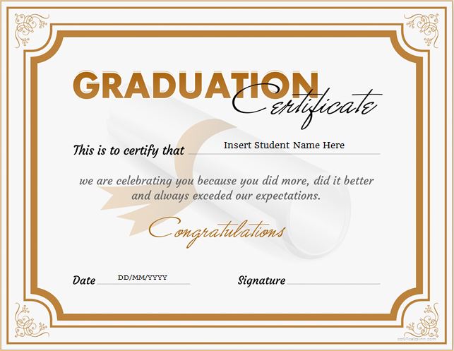 Graduation Certificate for MS Word