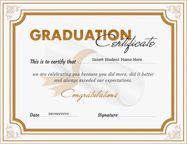 Graduation Certificate Templates For MS WORD Professional Certificate 