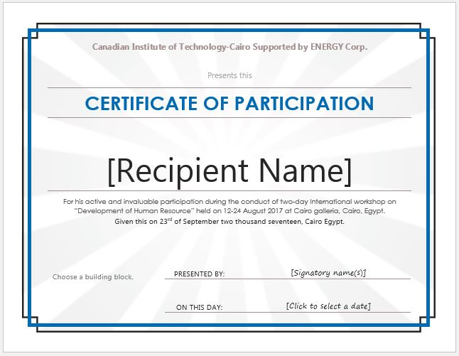 Certificate of participation