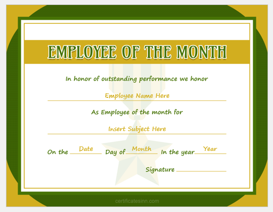 employee of the month certificate template word