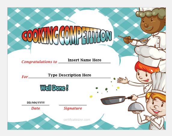 cooking certificate template