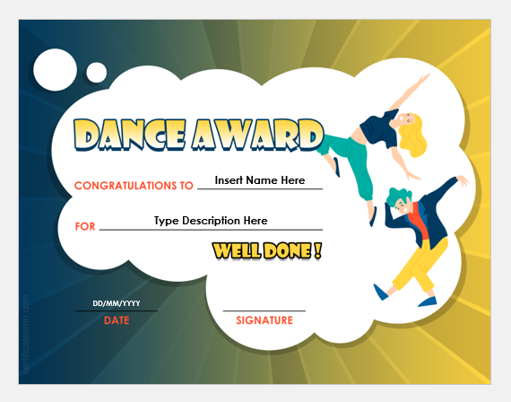 dance certificate template