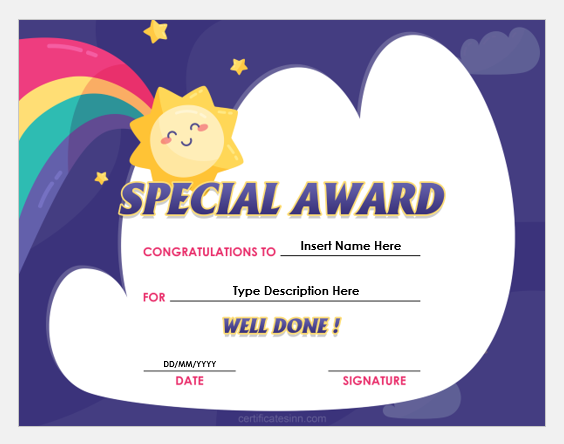 Special Award Certificate Templates for Word Edit Print