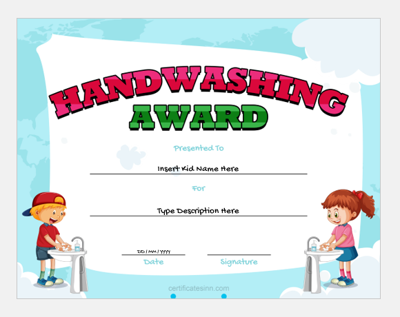 Handwashing Award Certificate Templates FREE Edit Print