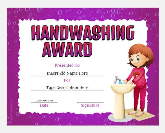 Handwashing Award Certificate Templates FREE Edit Print