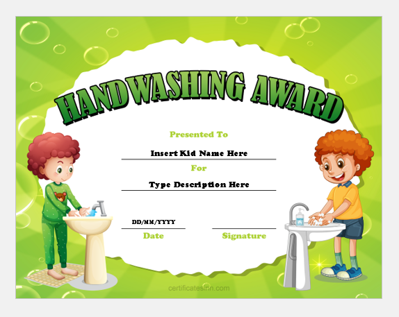 Handwashing Award Certificate Templates FREE Edit Print