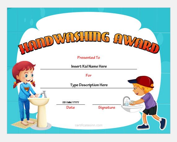 Handwashing Award Certificate Templates FREE Edit Print
