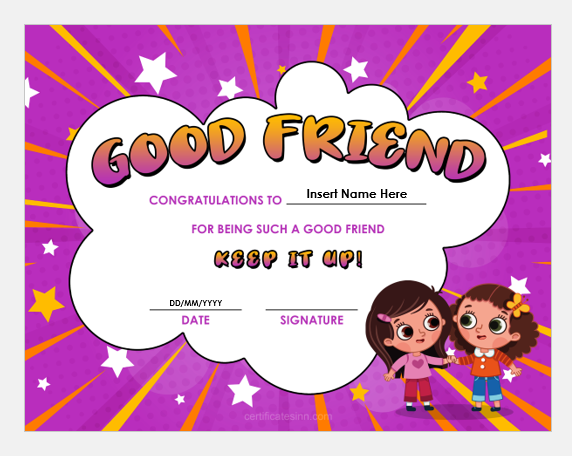 Good Friend Certificate Template