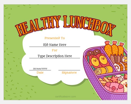 Healthy Lunchbox Certificate