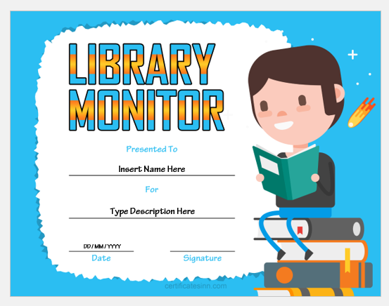 Library monitor award certificate