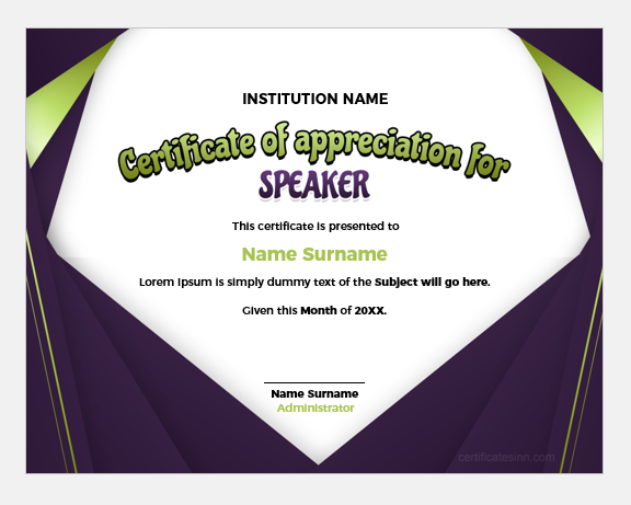 Certificate of appreciation for speaker