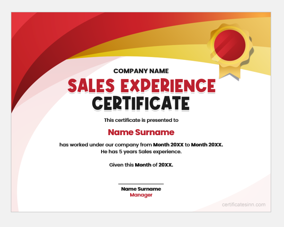 Sales experience certificate template