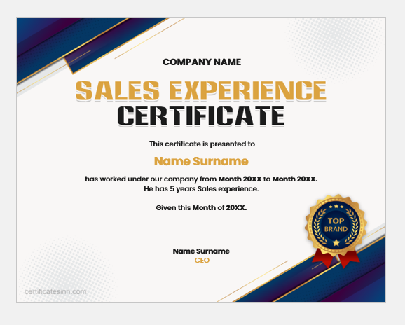 5 Best Sales Experience Certificate Templates Editable