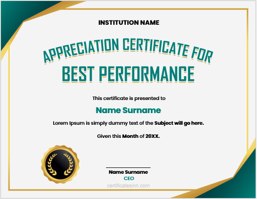 Appreciation Certificate For Best Performance Download