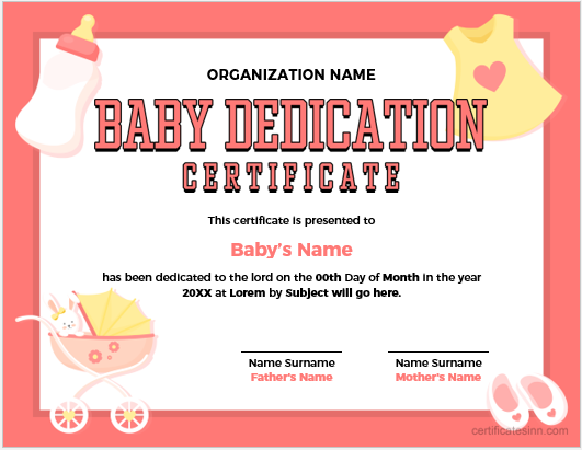 Baby dedication certificate template