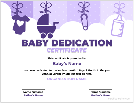 Baby dedication certificate template