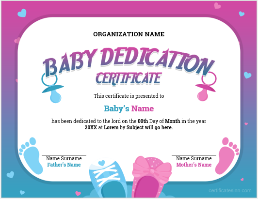 Baby dedication certificate template