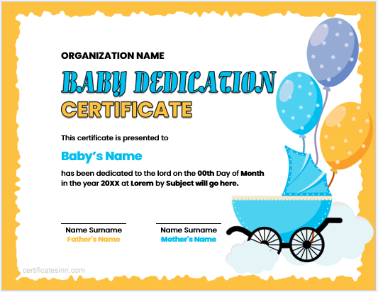 Baby dedication certificate template