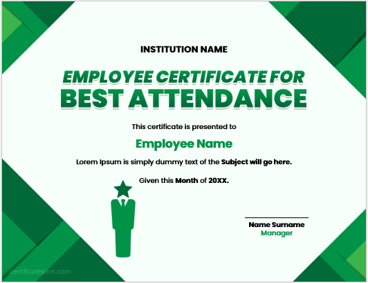 Best attendance certificate for employee