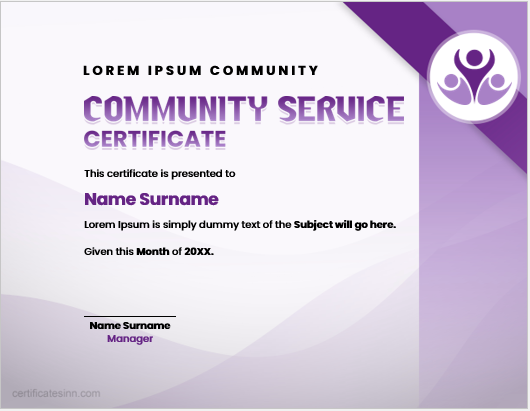 Community service certificate template