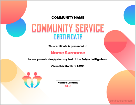 Community Service Certificates for MS Word Edit Print