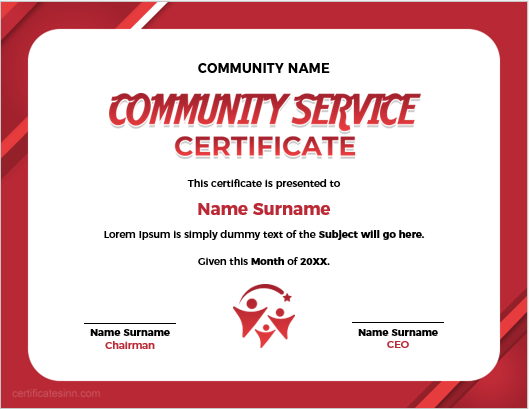 Community service certificate template