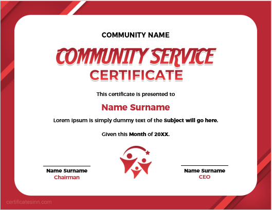 Community Service Certificates for MS Word Edit Print