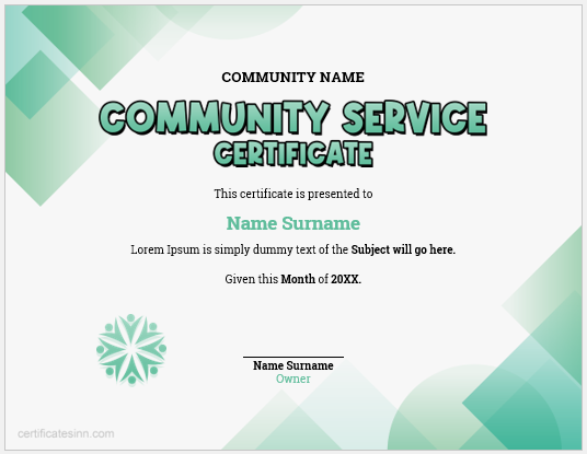 Community service certificate template