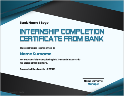 Internship completion certificate for bank