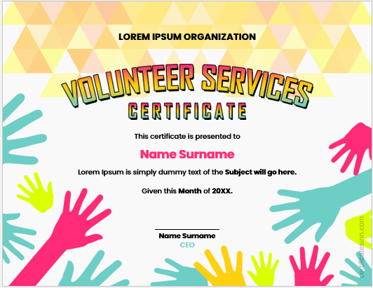 Volunteer services certificate