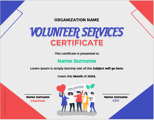 Volunteer Service Certificate Word Templates Edit Print