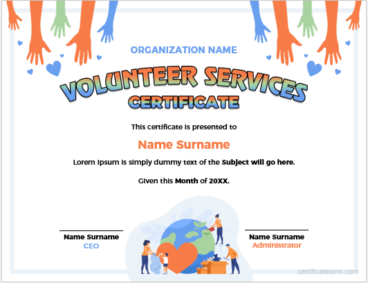 Volunteer services certificate