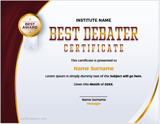 Best debater certificate template