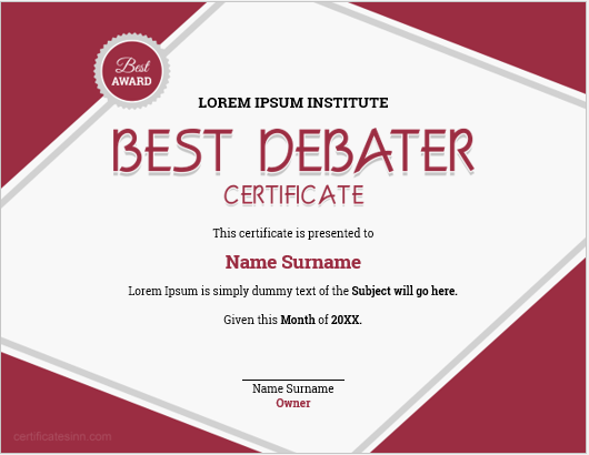 Best debater certificate template