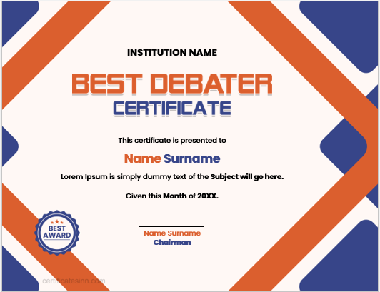 Best debater certificate template