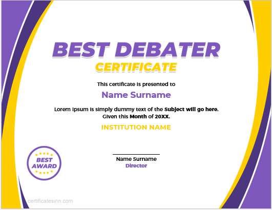 Best debater certificate template
