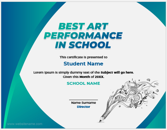 Best art performance in school certificate